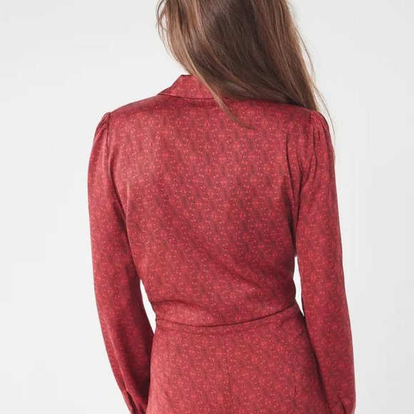 Urban Outfitters Satin Paisley Tie-Front Top, Size Medium, Red - Picture 3 of 12